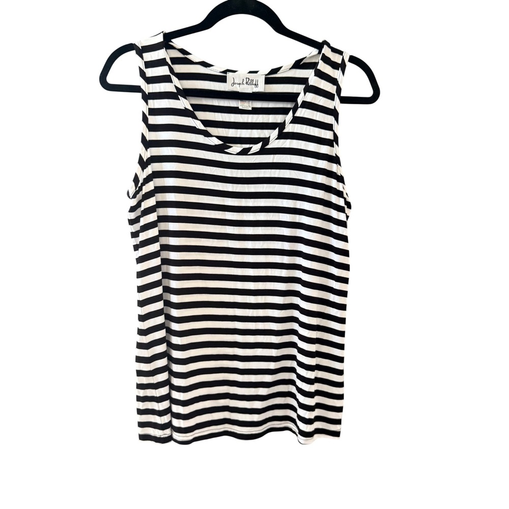 Joseph Ribkoff Womens Black White Striped Sleeveless Tank Top Size 12 Large